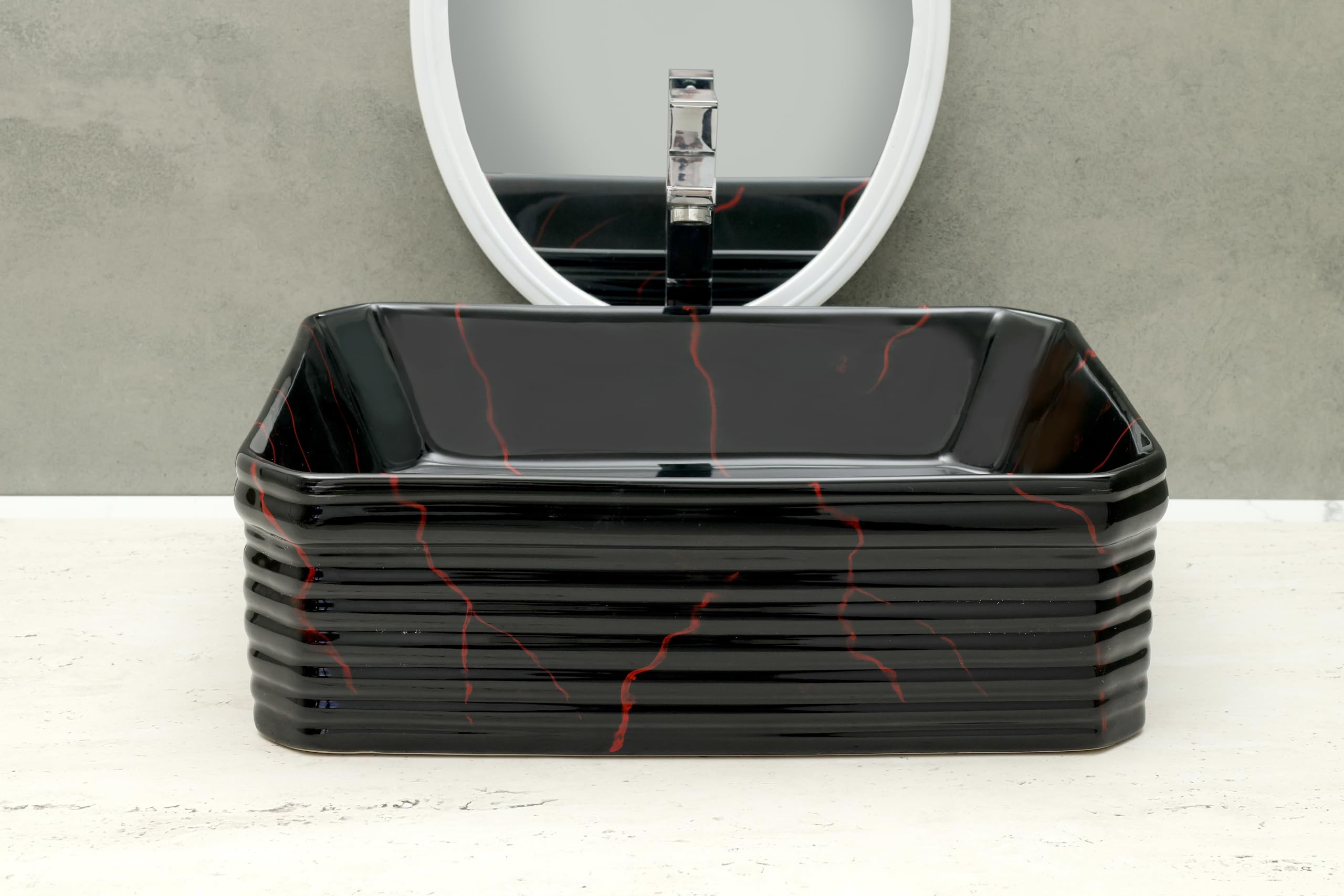 HISRE Table Top Wash Basin For Bathroom | Over Counter Top Wash Basin For Living Room | Washbasin Countertop | Tabletop Ceramic Bathroom Kitchen Sink (18 x 14 x 6 Inch) (Style - 2) AM3206, photo 1 of 4