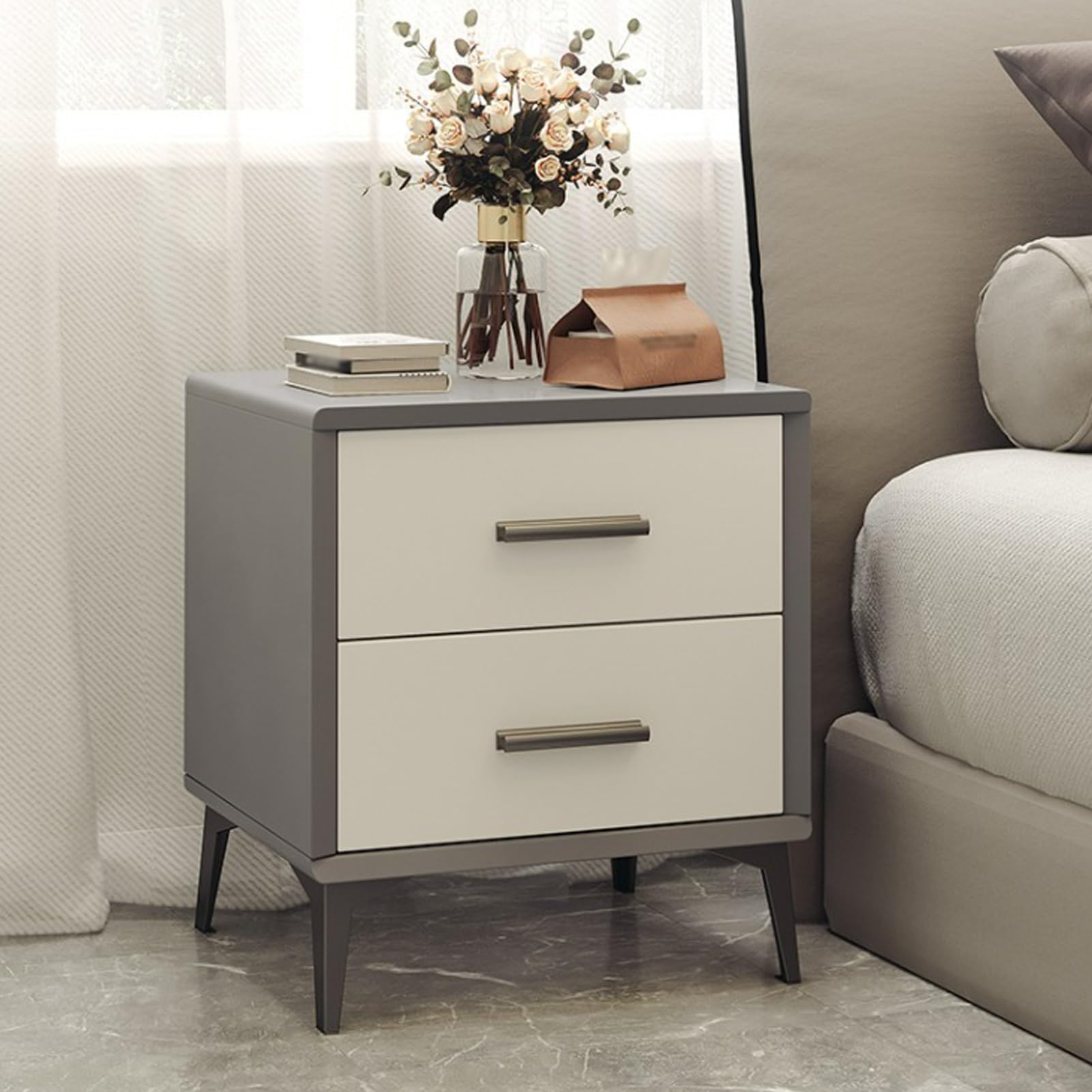 Grande table de chevet pour salon ou chambre ambiance bois et métal
