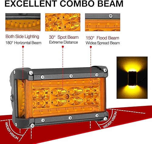 Miniatura 3 de Barra de luz LED ámbar de 5 pulgadas, Niking Auto Side Shooter Pods amarillo claro, luces antiniebla cuádruple fila de 264 W, haz combinado de