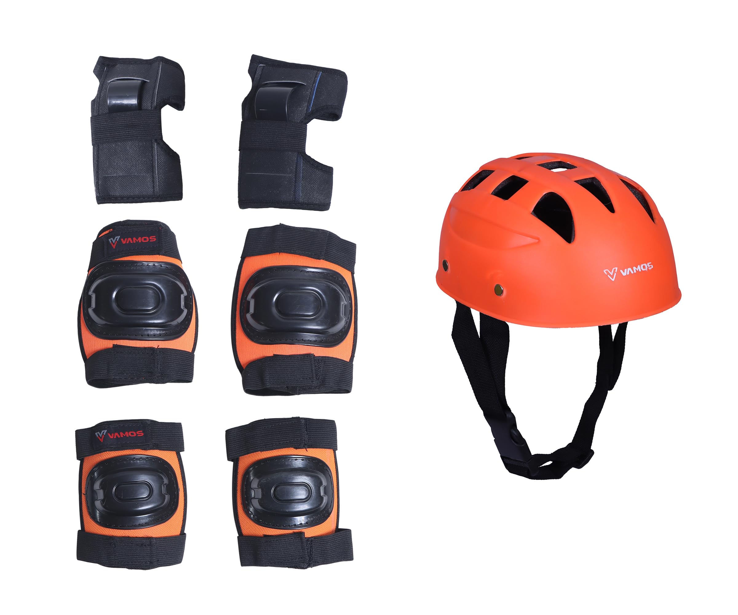 VAMOS Protective Set Guard Protection kit for Skating, Cycling & Skateboarding for Kids Age 6-15 Years with Knee, Elbow and Wrist Guards. (Fluoro Orange, Medium)