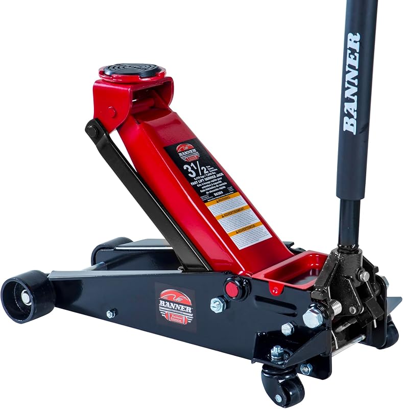 B6350 Black/Red Fast Lift Service Jack - 3.5 Ton Capacity, 28 1/2" L x 13 3/4" W x 6 1/2" H