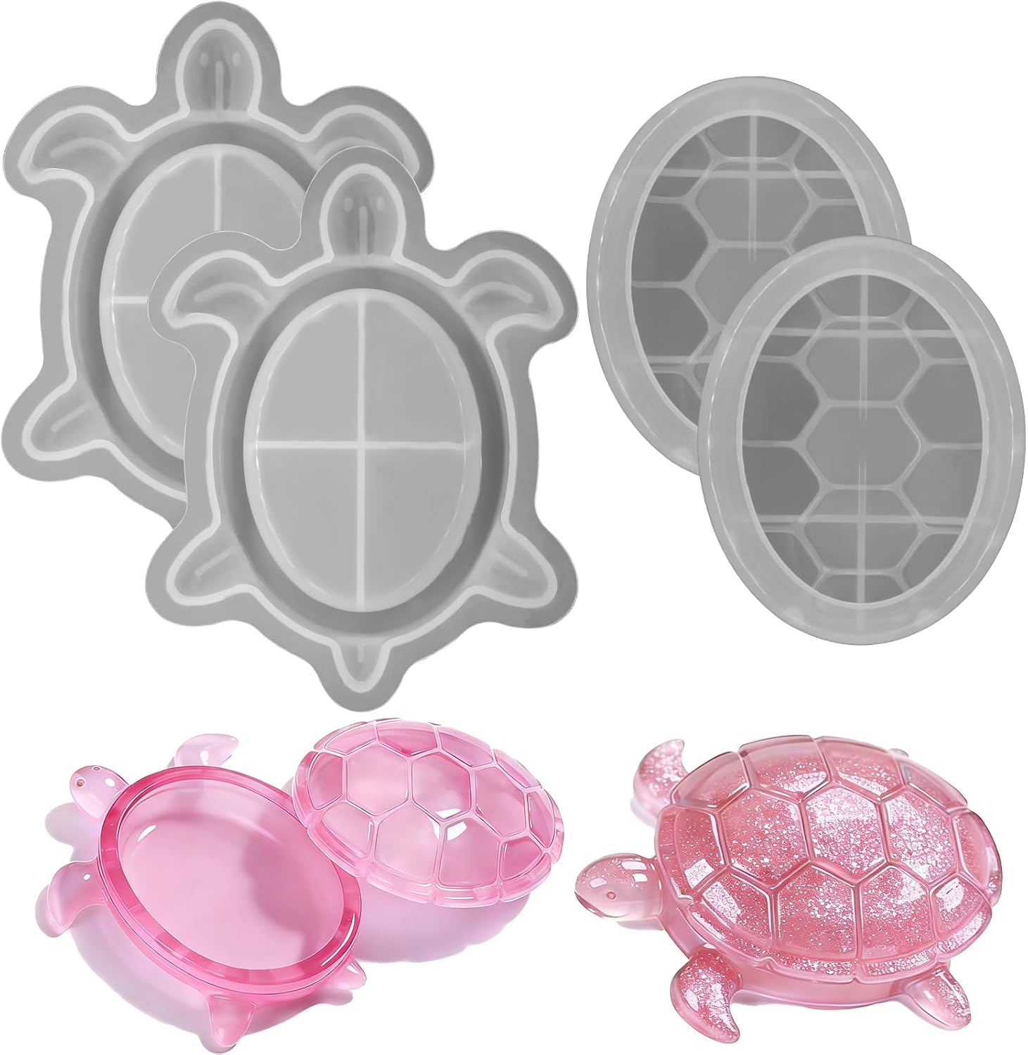 2Pcs Silicone Turtle Box Resin Sea Animal Mold with Lid, Reusable Ocean Theme Jewelry Box Storage Container Mould for DIY Clay Craft Projects Trinkets Clay Craft Art