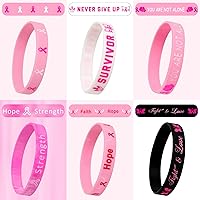 Vista 3 de JUNEBRUSHS 42 piezas de accesorios de concientización sobre el cáncer de mama, pulseras de silicona Esperanza Fe Fuerza Coraje, pulseras accesorios