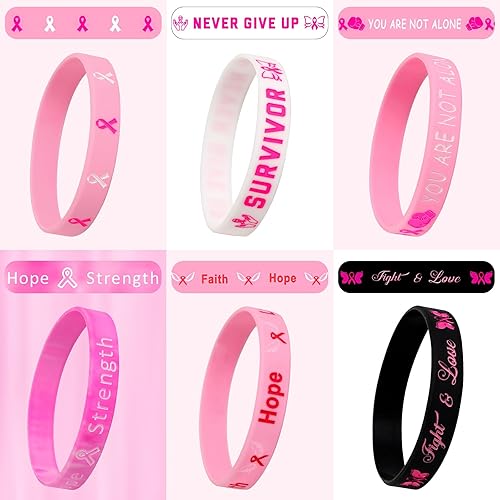 Miniatura 3 de JUNEBRUSHS 42 piezas de accesorios de concientización sobre el cáncer de mama, pulseras de silicona, accesorios de coraje y esperanza para mujeres,