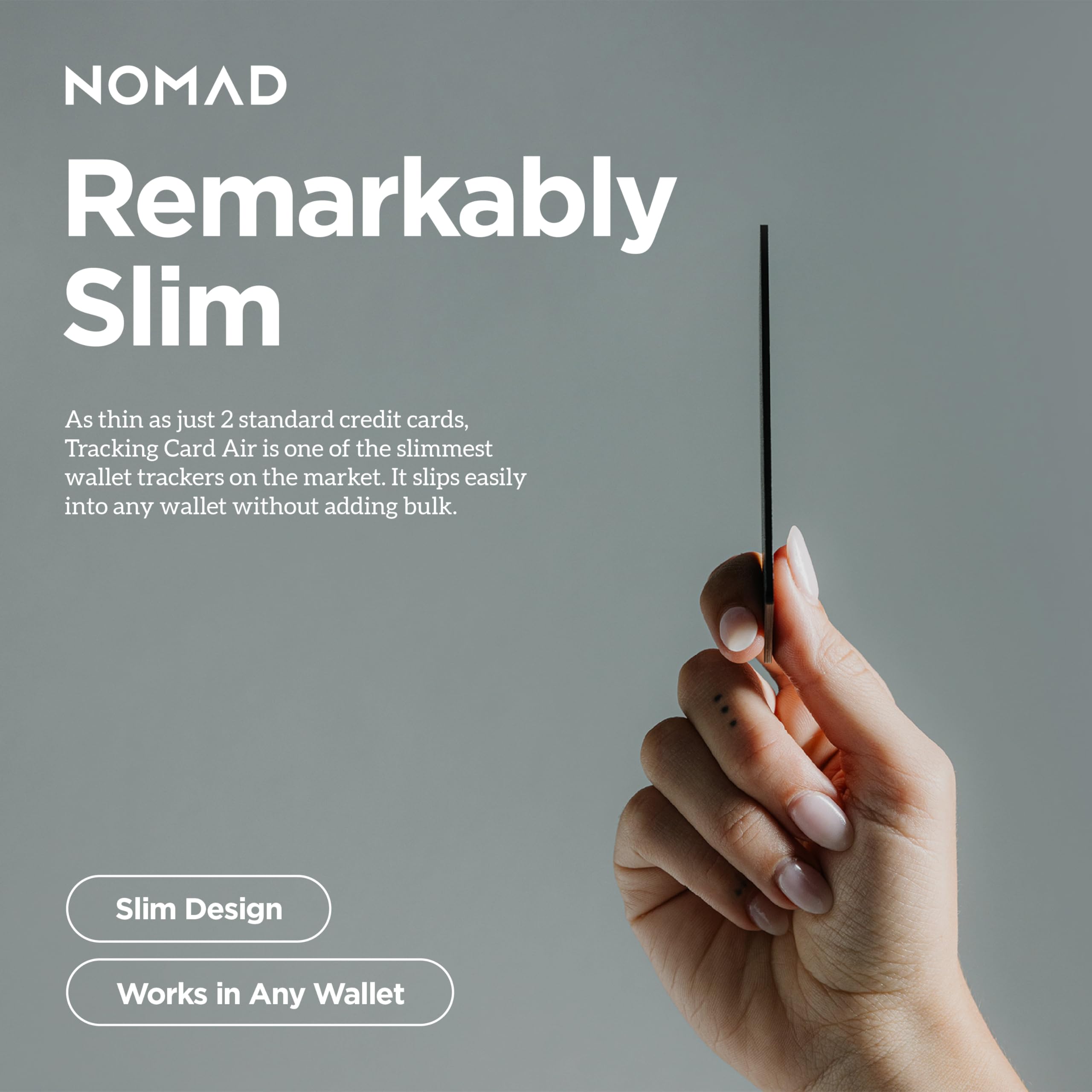 Nomad Scheda di tracciamento Air per Android, sottile, compatibile con Google Find Hub, tracker per carte ricaricabile impermeabile IPX7, batteria 7 mesi, spessore 1,7 mm, Android OS 9 o versioni