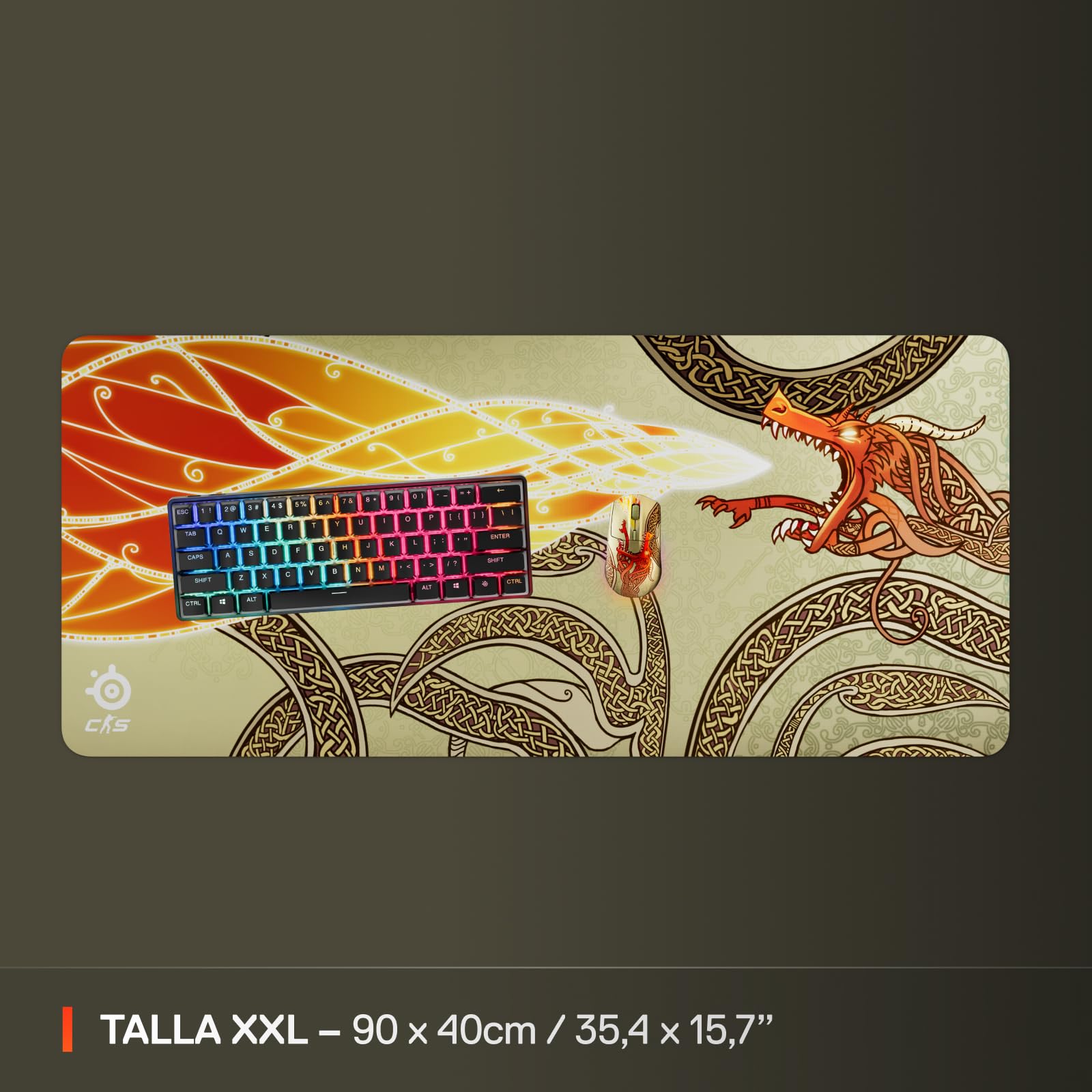 SteelSeries Alfombrilla Gaming QcK - CS2 Dragon Lore - Tela XXL - Cubre escritorios - Gran rastreo y Estabilidad - Optimizada para sensores de Gaming - para los géneros FPS, acción y RPG