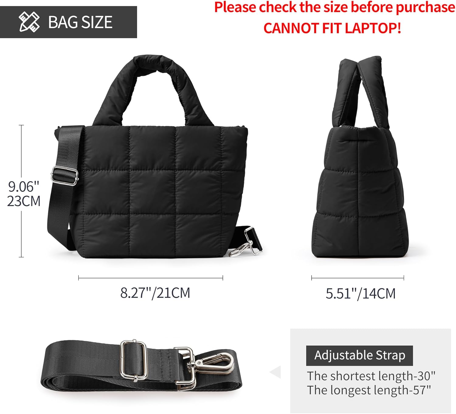 KALIDI Quilted Tote Bag Small Puffer Crossbody Bag for Women Lightweight Nylon Puffy Shoulder Handbag with Adjustable Strap - Image 4