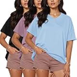 HLTPRO 3 Pack Oversized Tshirts for Women - Loose Fit Baggy Workout Tops Casual Summer Beach Vacation Plus Size Clothing