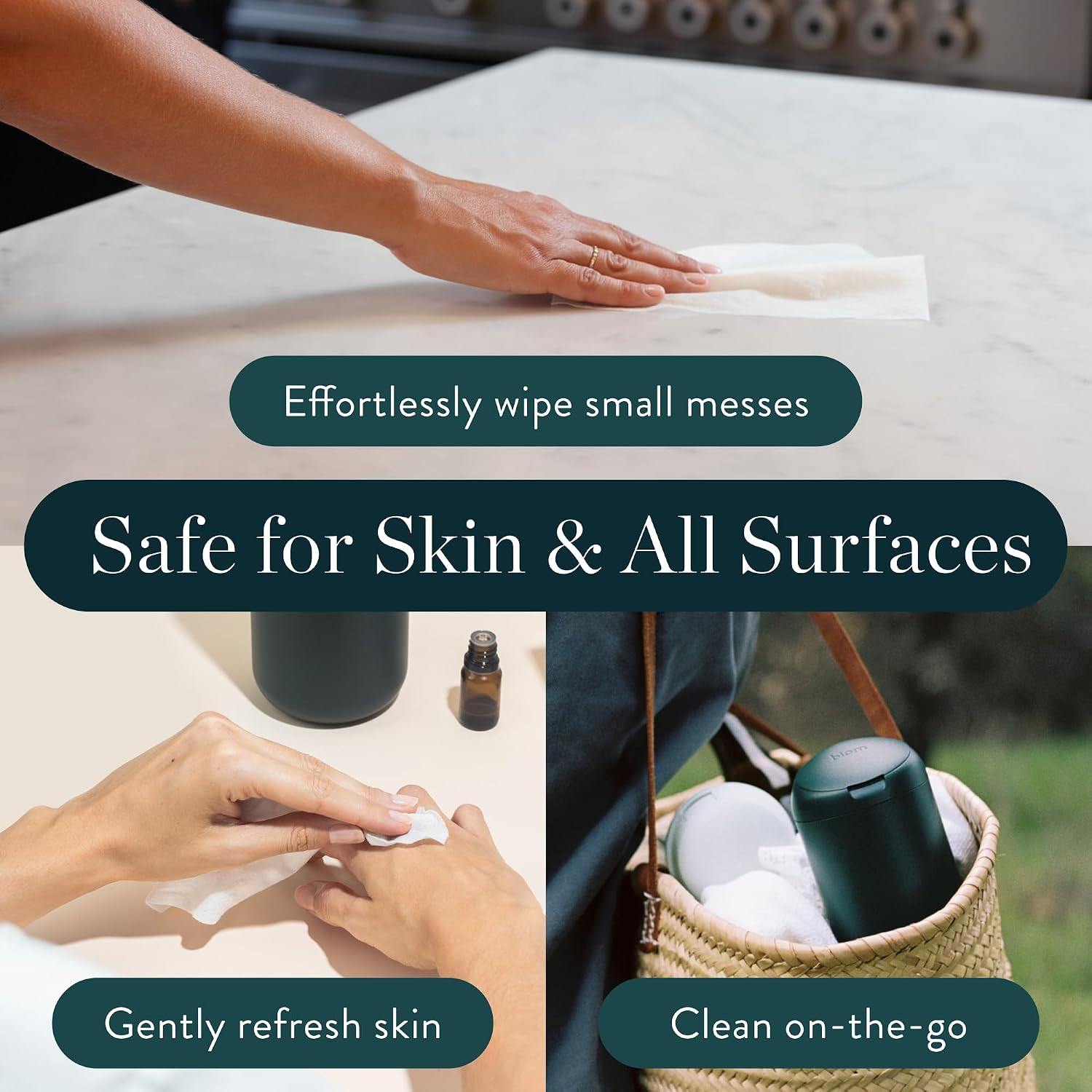 Biom All-Purpose Cleaning Wipes Refill (8pk x 60ct Each) - Biodegradable, All Natural, Plant-Based, Non-Toxic Wipes for Home & Travel - Kid & Pet Friendly (Grapefruit)