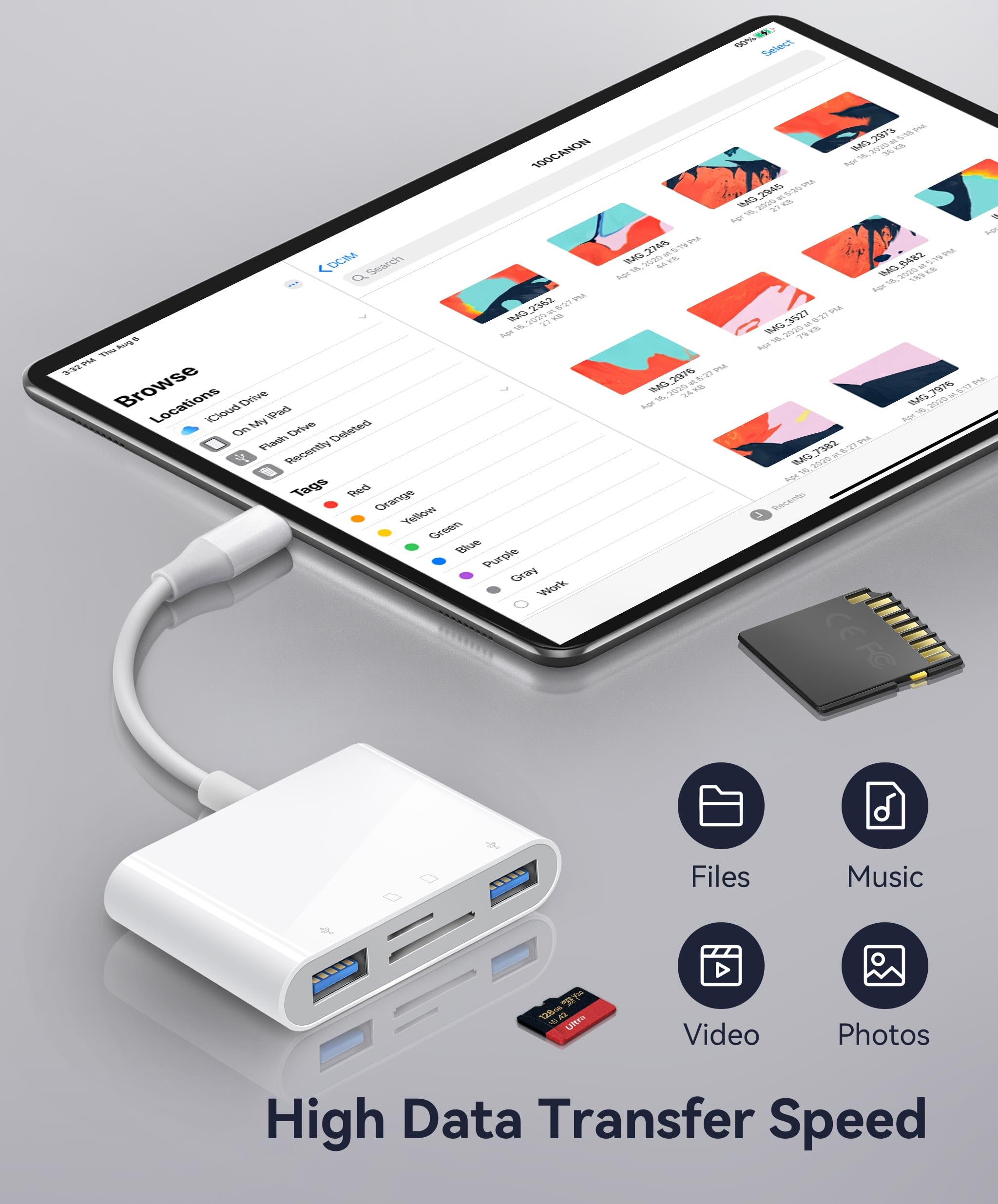 USB C SD Card Reader With 135 Degree Angled Adapter - 5Gbps High Speed For MacBook, IPhone, IPad