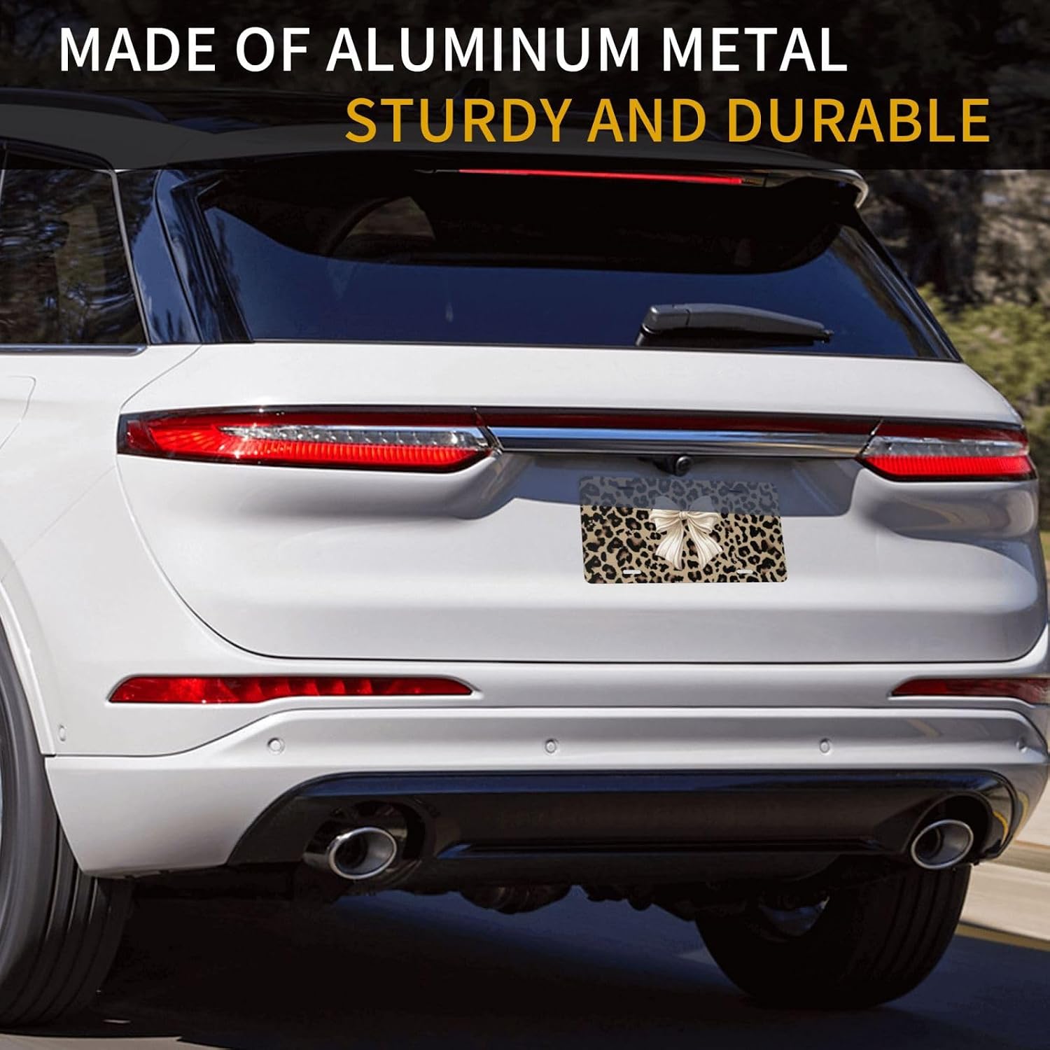 Front License Plate Cover – Aluminum Metal Car Accessory, Rust-Proof Novelty Vanity Tag Decor for Men & Women, 6x12 with 4 Holes - 041 Brown Tie Leopard Pattern