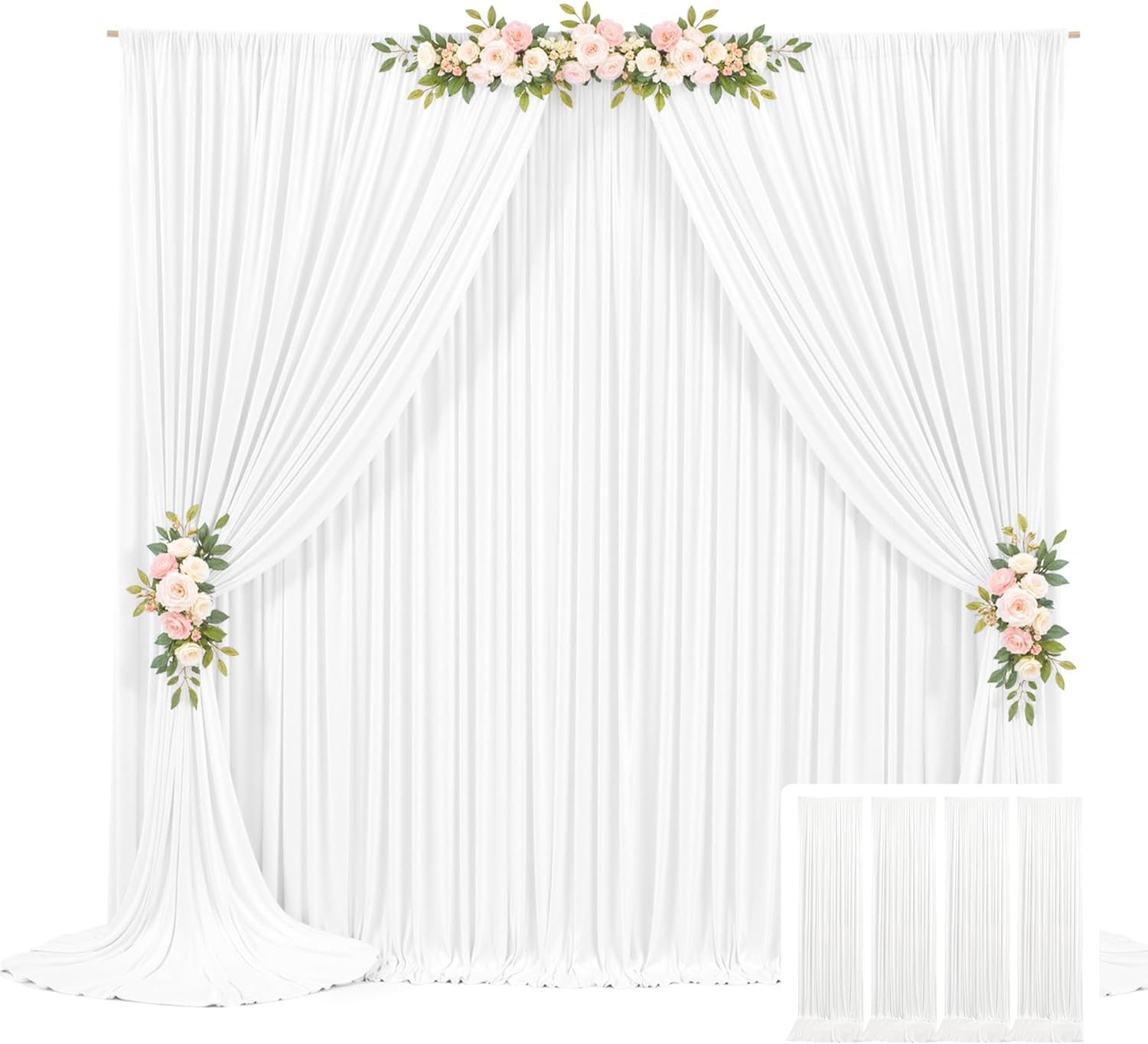20ft x 10ft White Backdrop Curtains for Parties  Wrinkle-Free Polyester Drapes, 4 Panels 5ft x 10ft White Photo Backdrops for Weddings, Birthday Parties, Studio Photography
