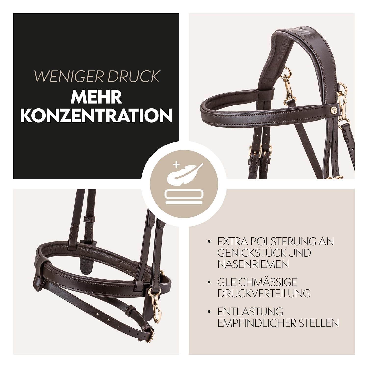 SUNRIDE Brida combinada Inglesa para Caballos (Berlín) – con riendas – Cuero auténtico Suave – Acolchado Extra – anatómica, Ajustable – Click&Ride – Hecha a Mano – Inoxidable(COB, marrón)