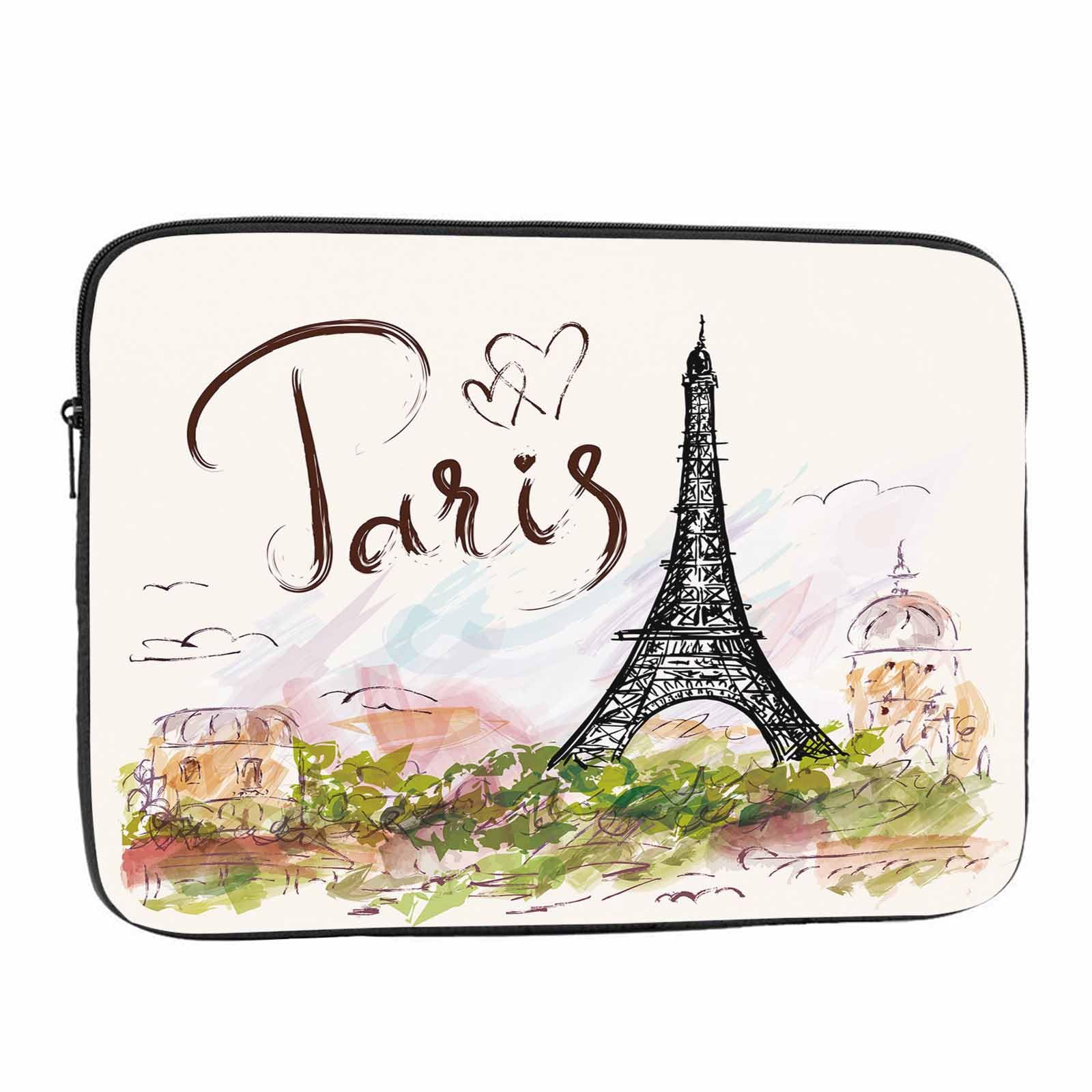 Nicokee Laptop Sleeve Bag 15.4 15.6 Inch,Watercolor Eiffel Tower France Paris Protective Polyester Computer Cases Laptop Cover Briefcase Bag Tablet Travel Cover