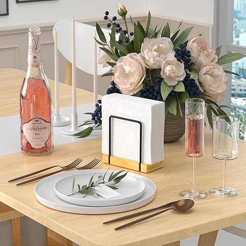 Vista 137 de Wican Bandeja para toallas de invitados para baño, soporte de servilletas de roble y hierro para tocador, mesa de comedor, cesta de madera