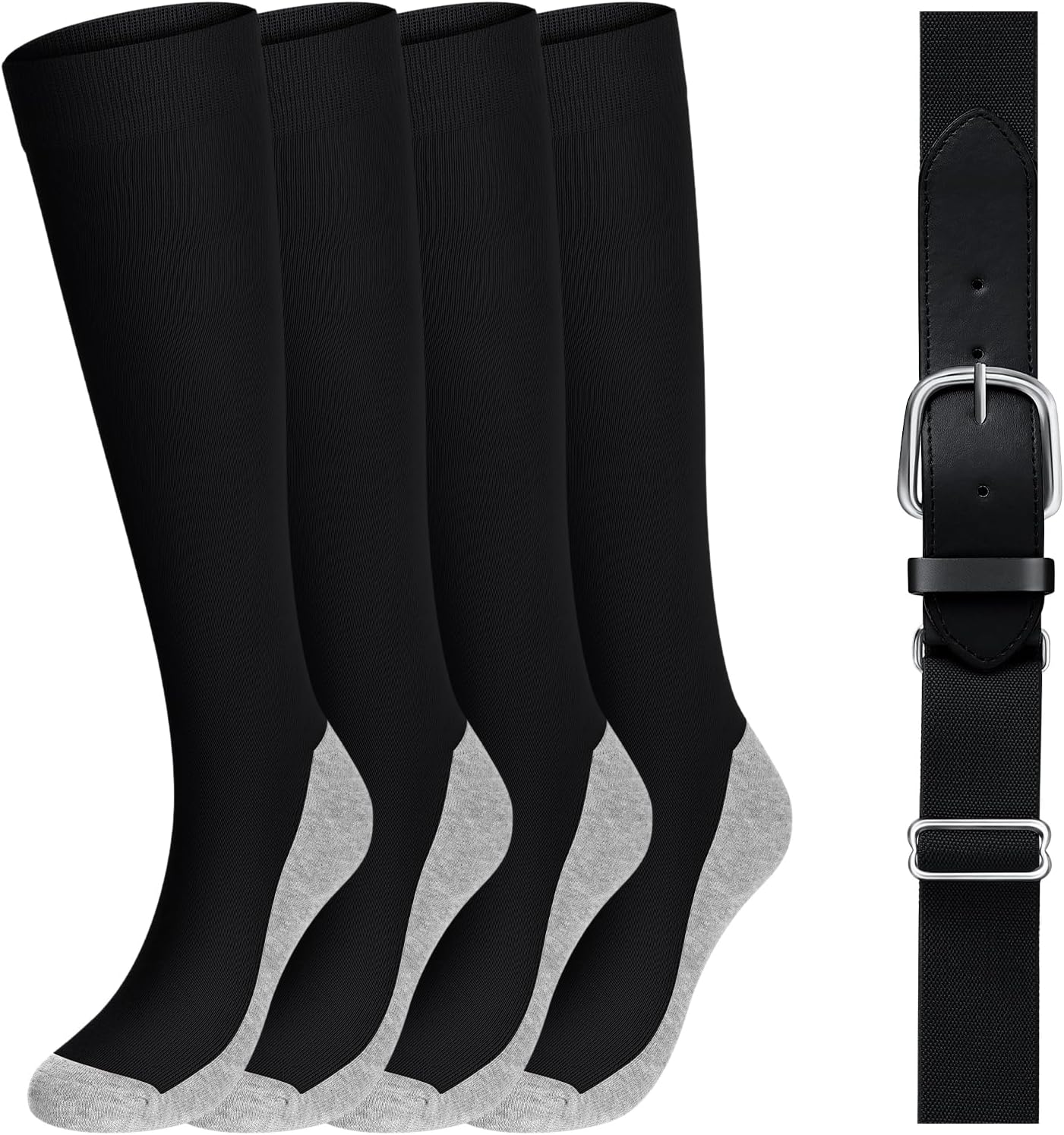 Haysandy Baseball Sock and Belt Combo Set 2 Thick Adjustable Softball Socks with Elastic Waist Belt for Youth Adults