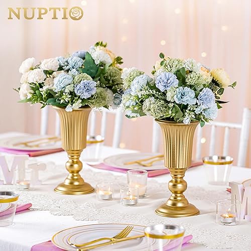 Vista 2 de Nuptio Pcs of 2 Flowered Metal Trumpet Vase Elegant Wedding Centerpieces Vase for Wedding Party Decoration, 23.2cm/9.13" Tall Artificial Flower