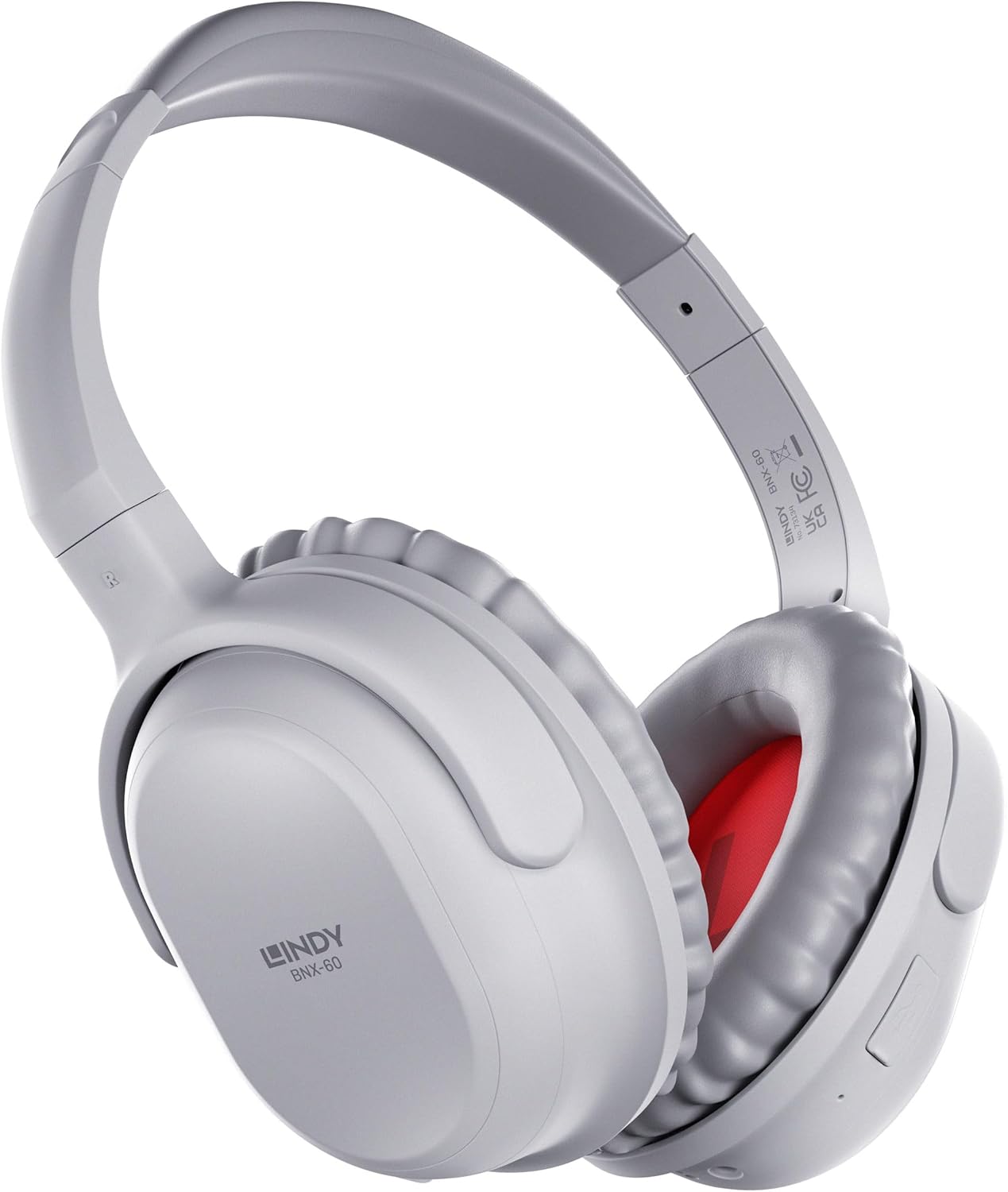 LINDY BNX-60 Wireless Active Noise Cancelling (ANC) Headphones, aptX – comfort, lightweight – built-in mic for hands-free calls – Cool Grey
