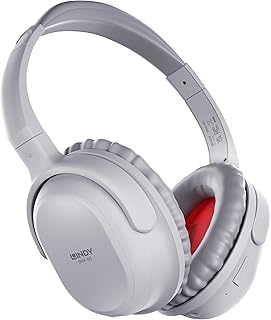 LINDY BNX-60 Bluetooth Wireless Active Noise Cancelling (ANC) Headphones, aptX - 30hrs battery – reduces 85% of ambient noise – comfort, lightweight – built-in mic for hands-free calls – Cool Grey