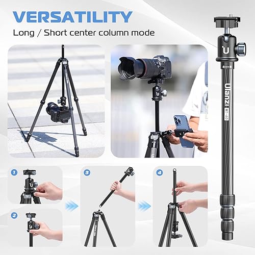 Miniatura 6 de Ulanzi MT-60 Trípode de cámara ligero trípode de viaje profesional de fibra de carbono de 6377 pulgadas con cabezal de bola de 360 placa de