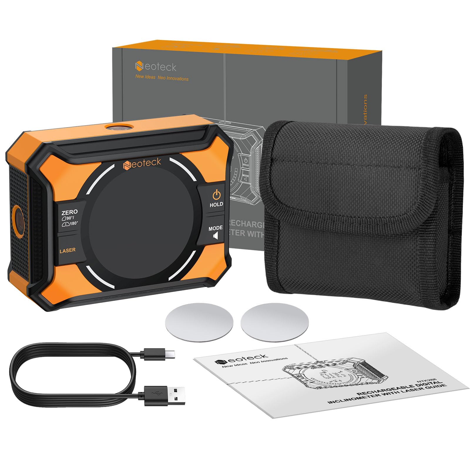 Neoteck 4x90° Inclinometro Digitale con 2 Laser - Livella Digitale Ricaricabile 2 Lati Magnetici Schermo LED Retroilluminato Doppia Bolla Elettronica per Falegnameria, Bricolage e Cantieri