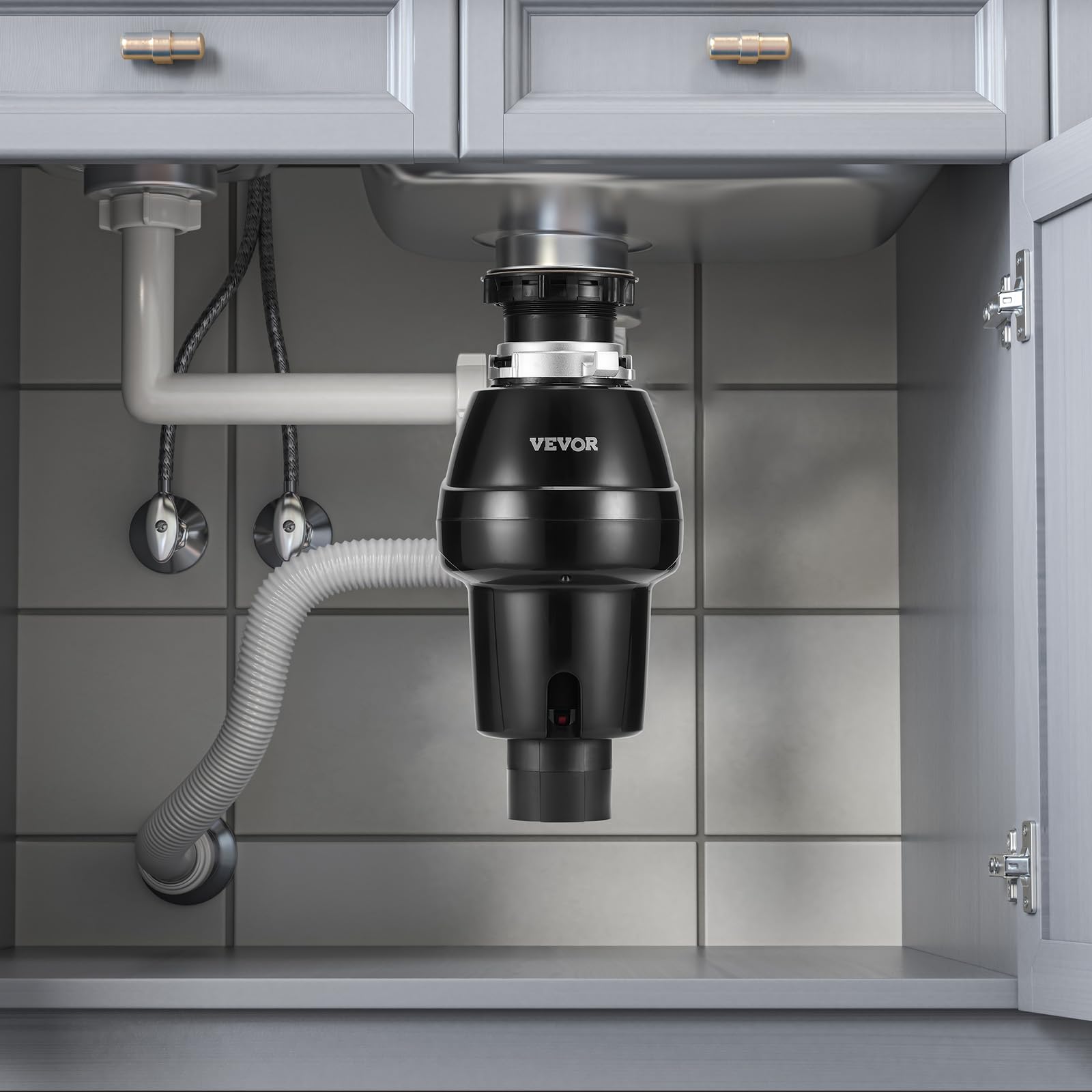 VEVOR Triturador de Basura para Fregadero de Cocina, 3/4 HP, Sistema de Eliminación de Residuos de Alimentos, 3930 RPM, con Cable de Alimentación, para el Hogar, Cocina, 185 x 185 x 395 mm, Negro