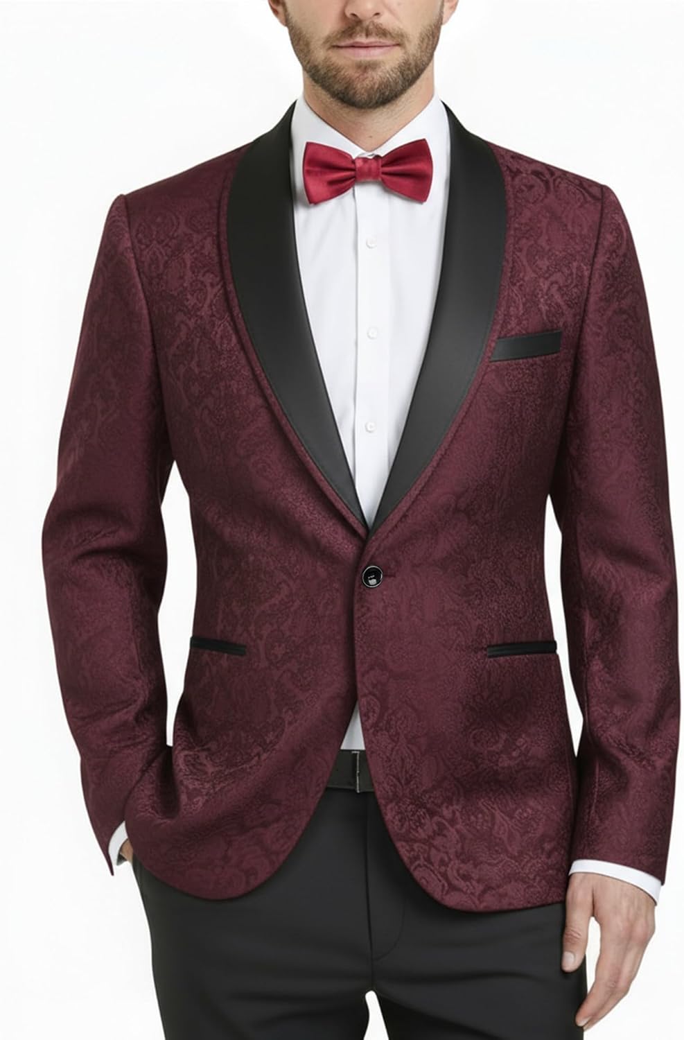 YND Men’s Floral Tuxedo Suit Jacket, Slim Fit Paisley Blazer, Shawl Lapel with Bow Tie for Party Prom Wedding Dinner