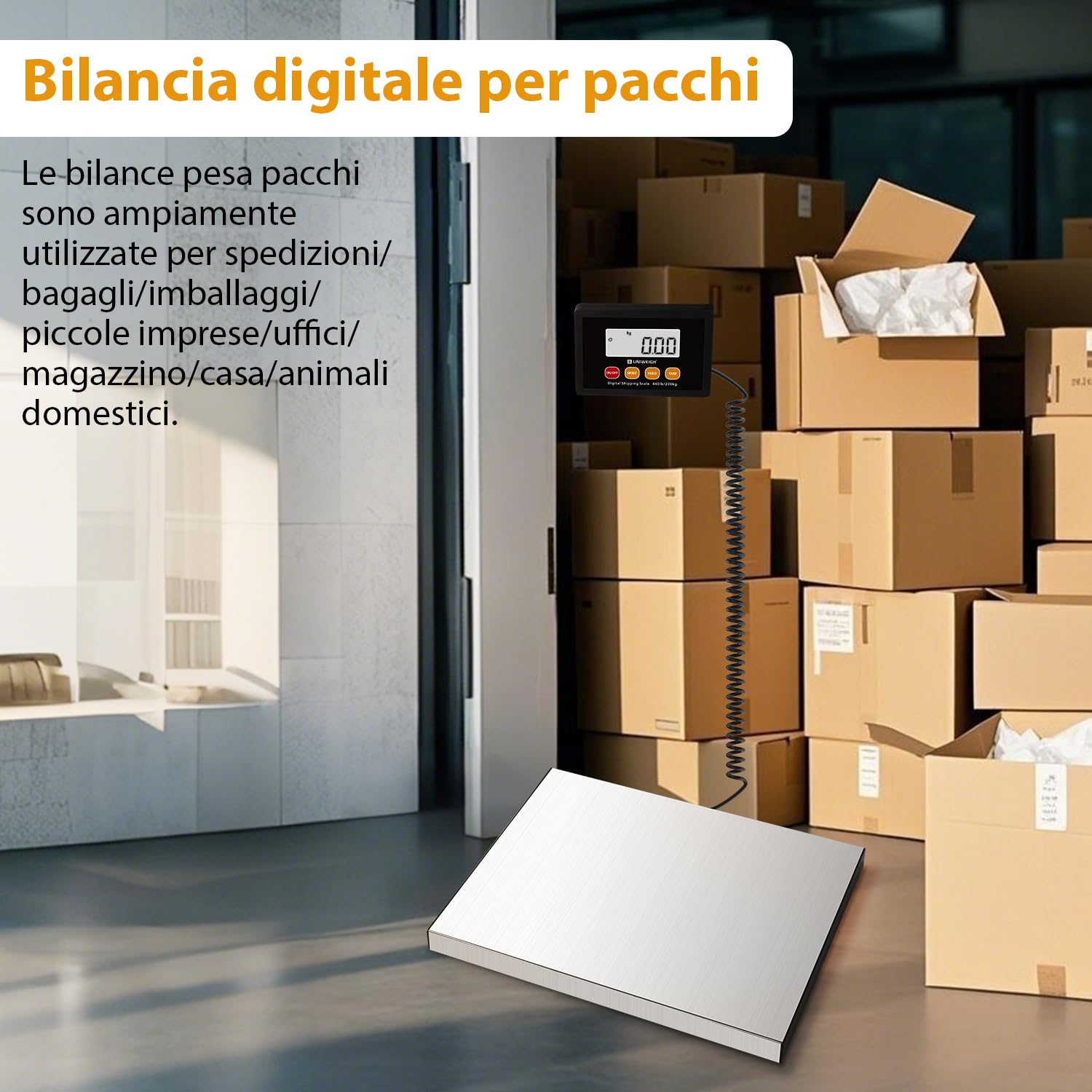 Bilancia Digitale 440lb x 10g Alta Precisione UNIWEIGH Piattaforma Acciaio Inox
