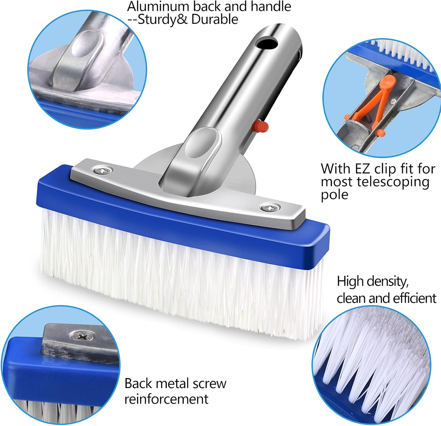 inifus 5.5" Heavy Duty Swimming Pool Brush,Pool Brush with Aluminum-Back & Nylon Bristles &EZ Clips,Scrub Brush Ideal for Cleaning Walls, Tiles & Floors : Patio, Lawn & Garden