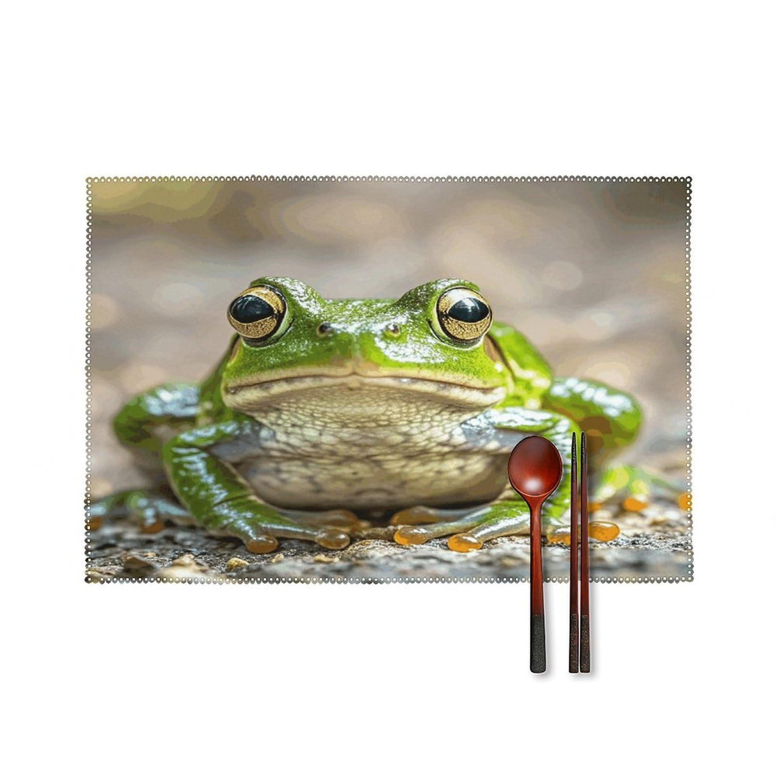Cute Frog Placemats Set of 4 Heat Resistant Non-Slip Place Mats Wipeable Easy to Clean Table Mats for Kitchen Dining Party Outdoor Placemats