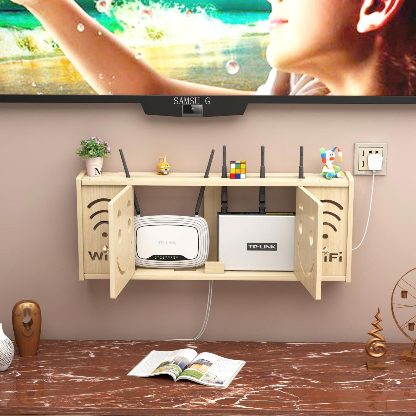Caja Enrutador WiFi Estante Caja Esconder Cables y Router Caja de Llaves Pared Grande Cajas para Guardar El Router,C-48x24cm