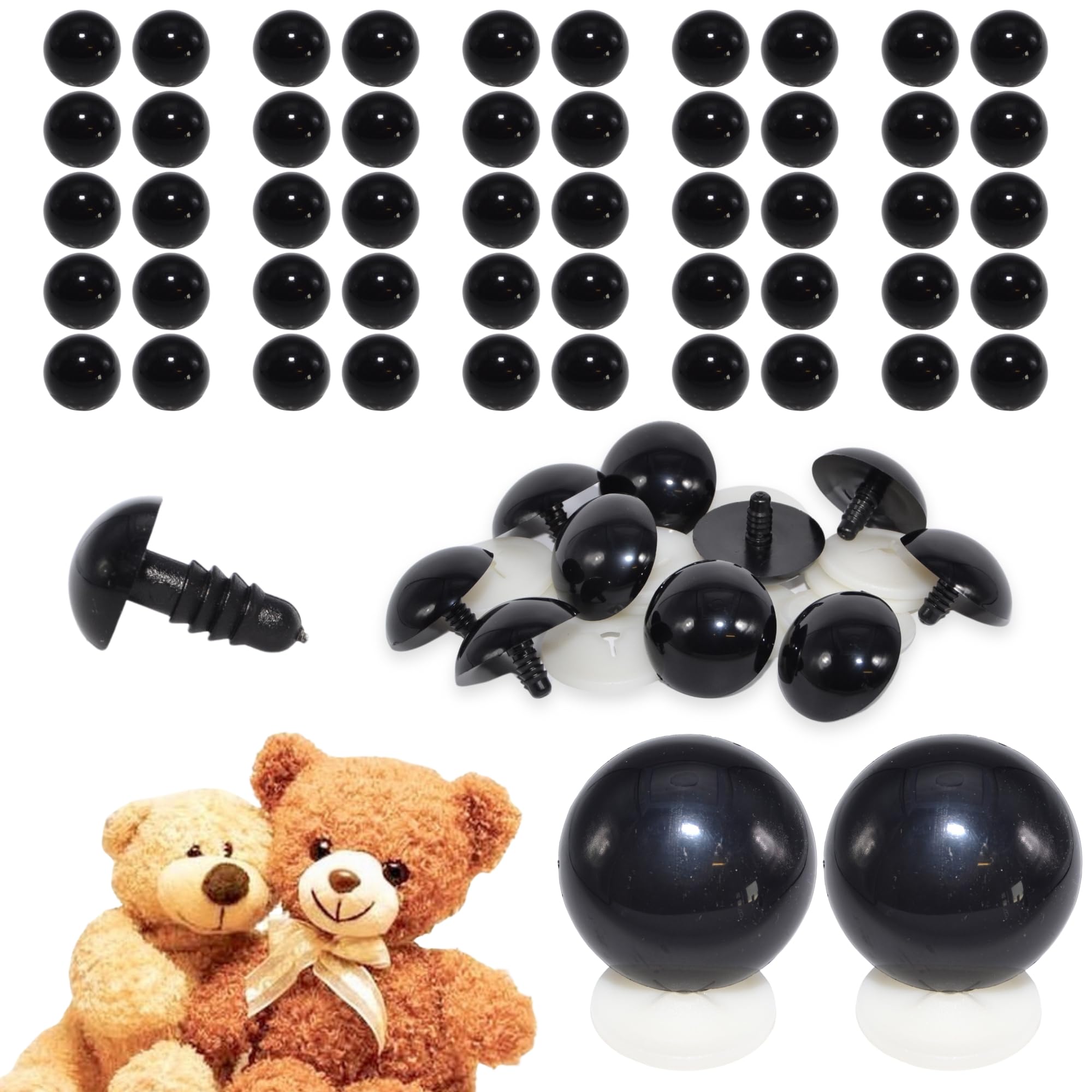 celloexpress Solid Black Eyes with Plastic Backs - Safety Eyes for Soft Toy or Teddy Bear Making - 55mm, Pack of 25 Pairs