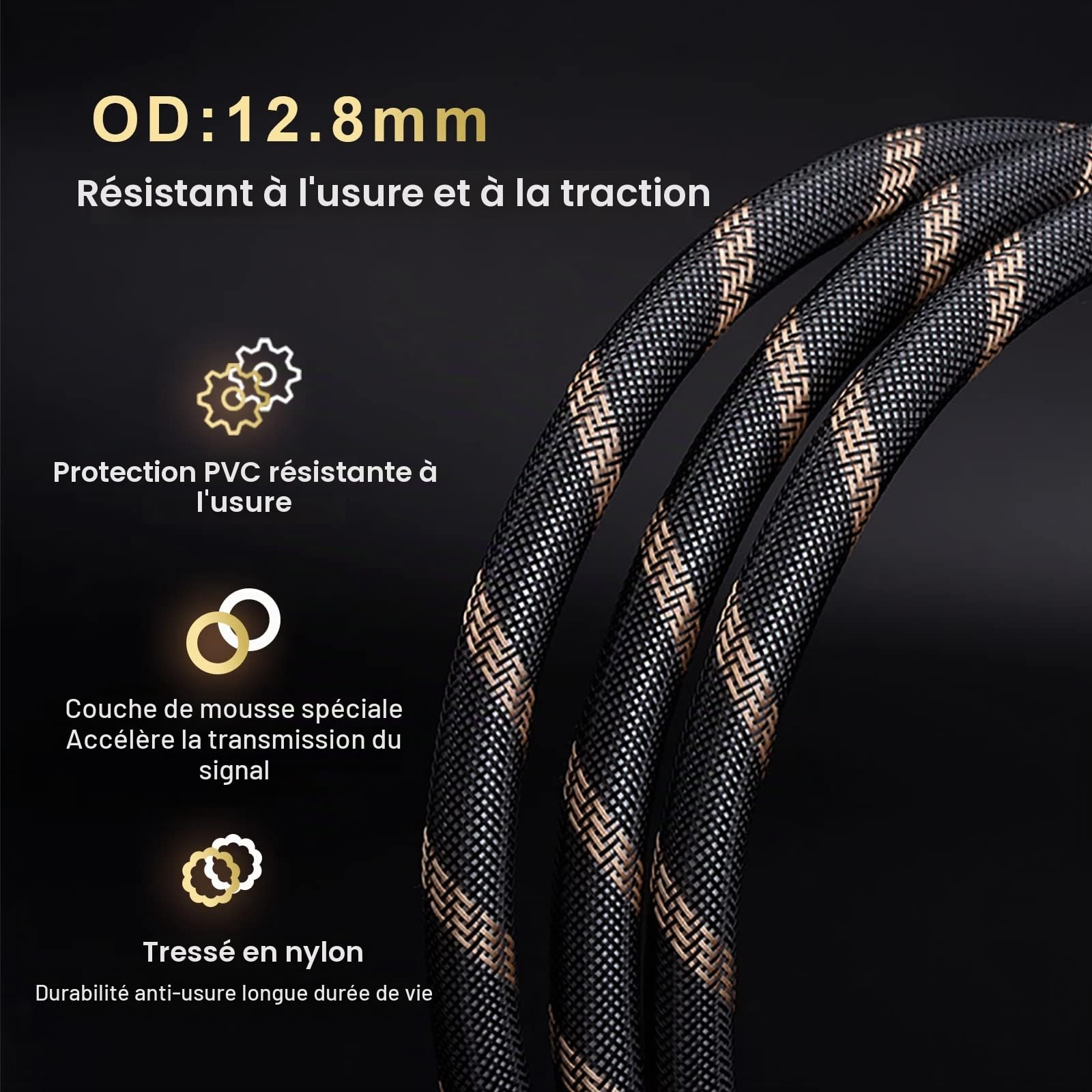 SKW Câble Audio Audiophile de Mise à Niveau 2RCA mâle vers 2RCA mâle Adaptateur de convertisseur de système HiFi avec diamètre 12,8 mm(1M, Noir)