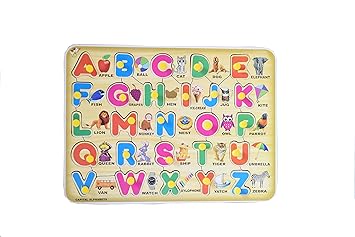 EL FIGO Wooden Puzzles Toys for Kids, Educational Learning Letters & Number Puzzle Toy - (Multicolor) (Capital Eng Letters)