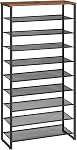 HOOBRO 10-Tier Shoe Rack, Large Capacity Shoe Storage Organizer, Holds 36-45 Pairs of Shoes, Metal Frame, Industrial, for Entryway, Hallway, Closet, Dorm Room, Industrial, Rustic Brown BF171XJ01