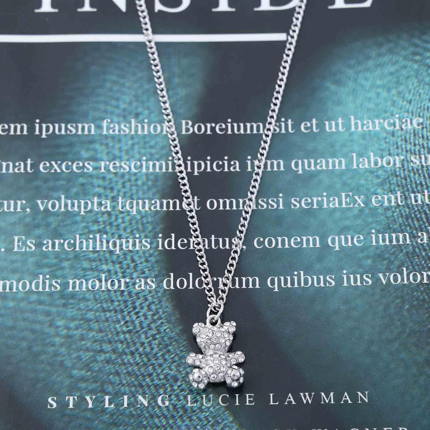 Vintage Crystal Bear Necklace CZ Bear Pendant Choker Necklace Cubic Teddy Bear Necklace Textured Bear Teddy Necklace Jewelry for Women - Image 5