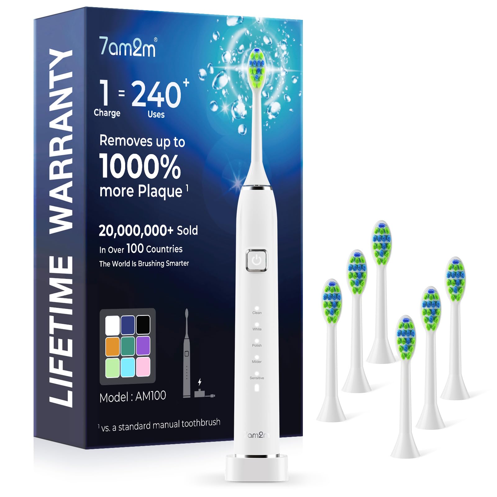 7AM2M Sonic Electric Toothbrush for Adults &amp; Kids, One Charge for 120 Days