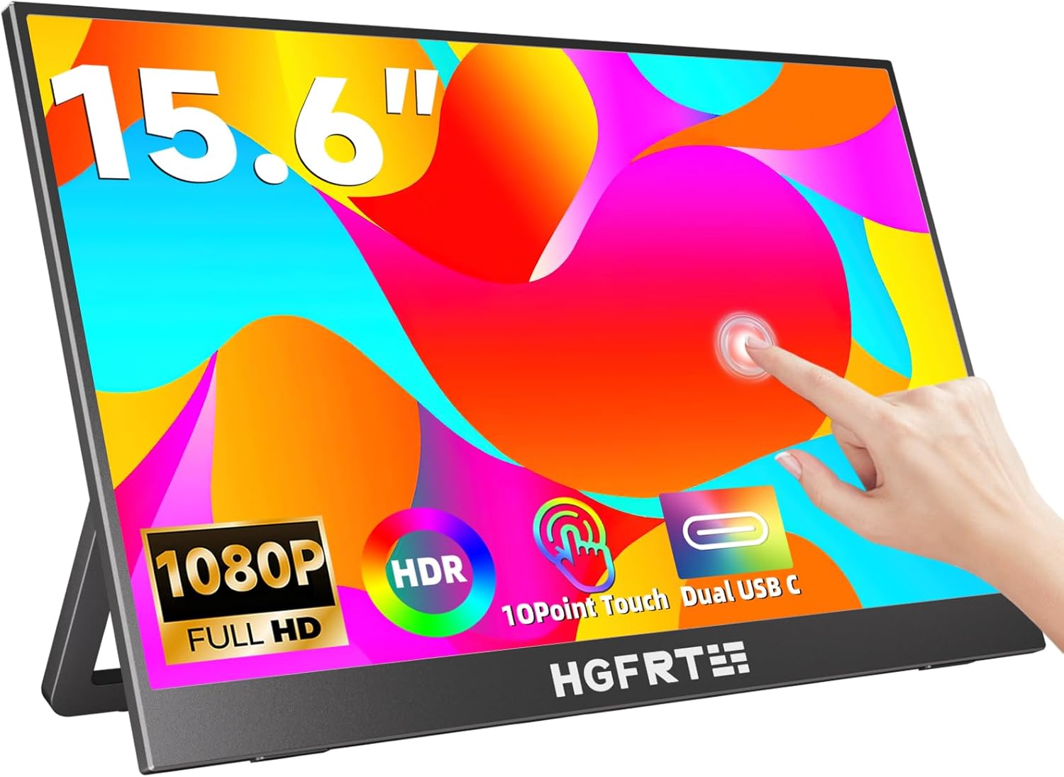 Portable Monitor Touchscreen 15.6 Zoll, 1920x1200 WUXGA 10-Punkt-Touchscreen Tragbarer Monitor, IPS,178°Weitwinkel,sRGB 80%,60Hz, Lautsprecher,USB-C,Mini-HDMI,VESA,Klappständer