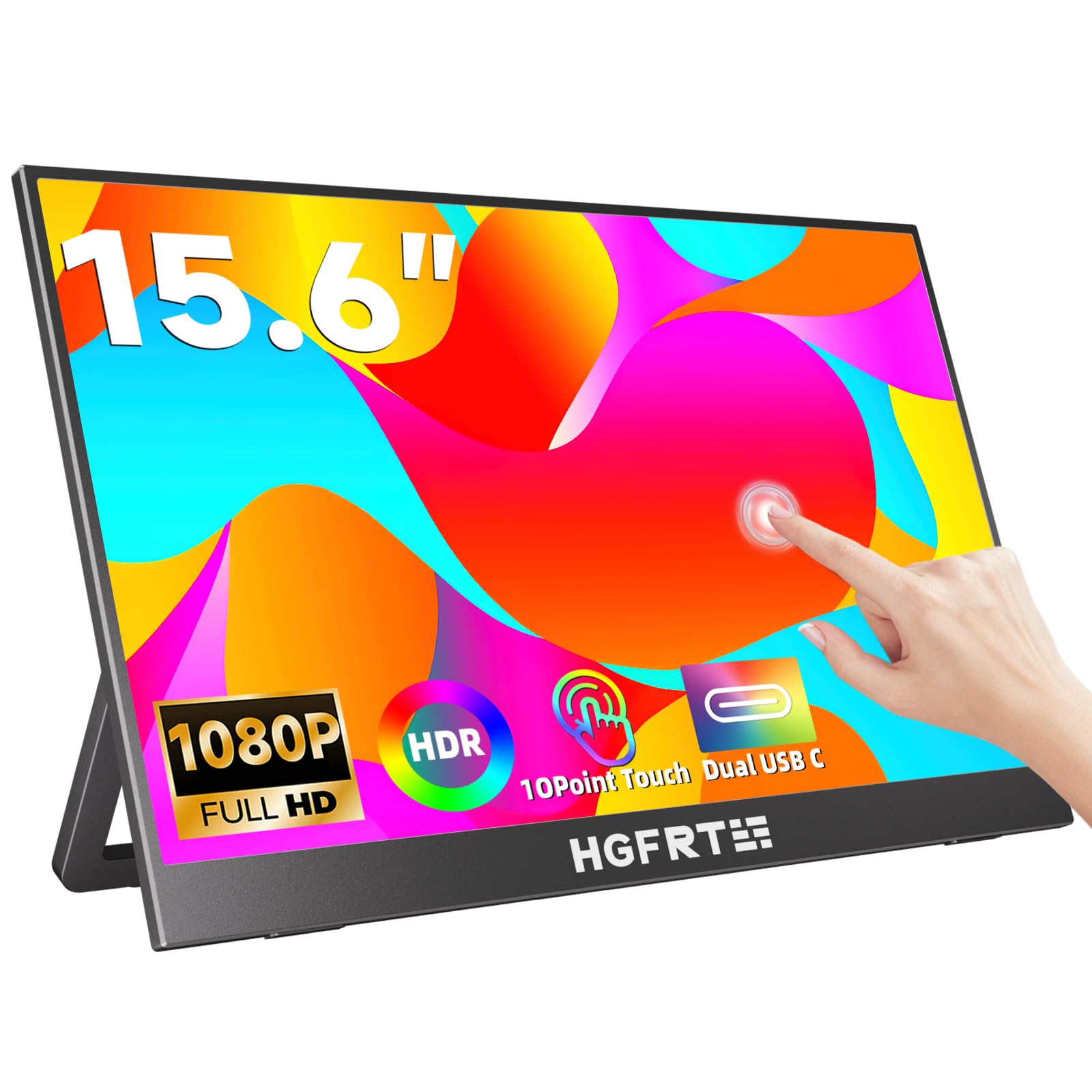 HGFRTEE 15,6 pollici monitor portatile touch screen FHD 1920 x 1080 IPS – display touch screen con USB-C/HD, montaggio VESA, modalità di protezione degli occhi per console, 15,6T