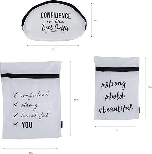 Miniatura 8 de Woolite Brasier estampado de 3 piezas, prendas delicadas de lavandería de varios tamaños, bolsa de lavado de malla con cierre de cremallera, grande,