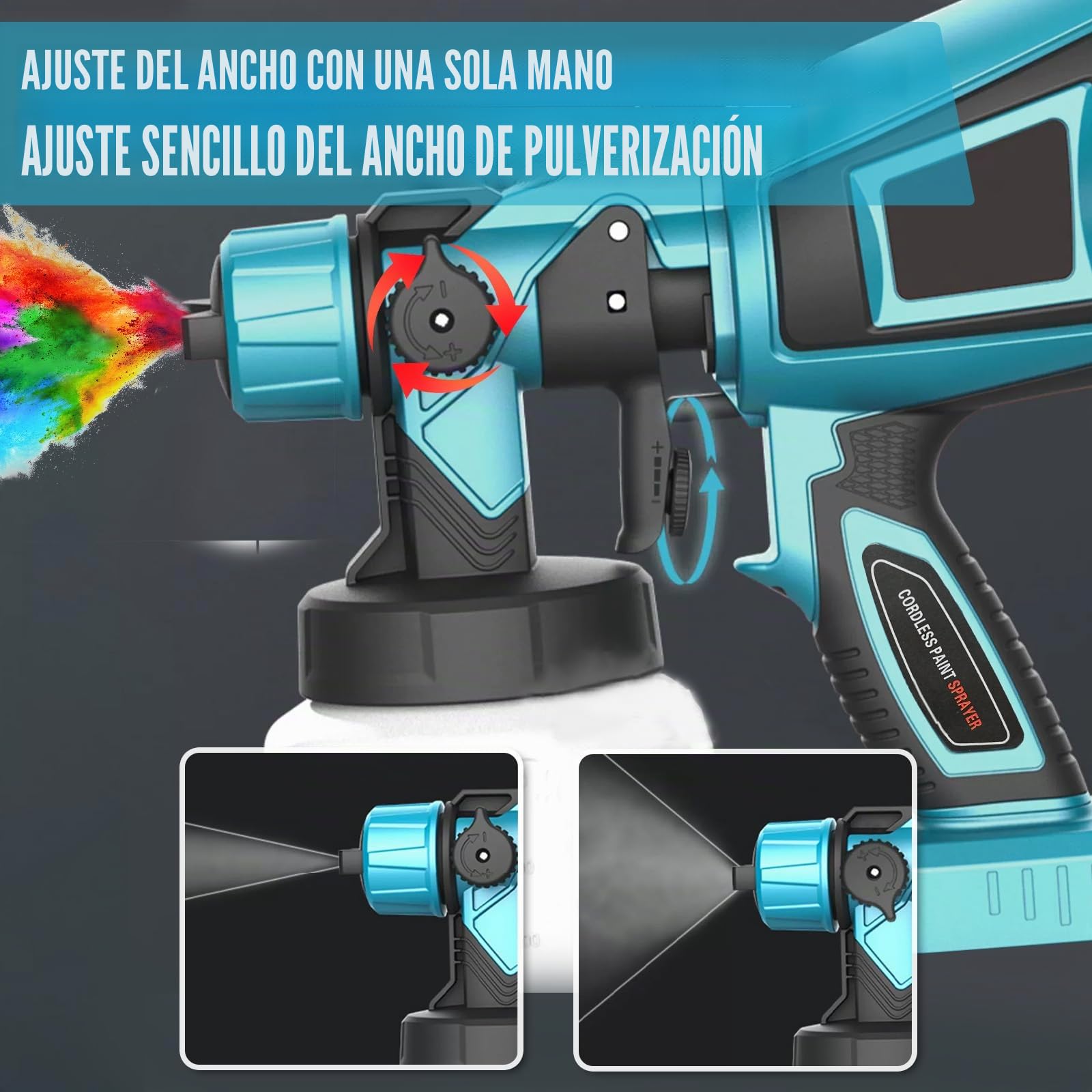 Sistema de pulverización de pintura, batería eléctrica, repuesto para batería makita, 3 patrones de pulverización de 1000 ml, depósito de pintura, 3 boquillas (1/1,8/2,5 mm), pistola de pintura