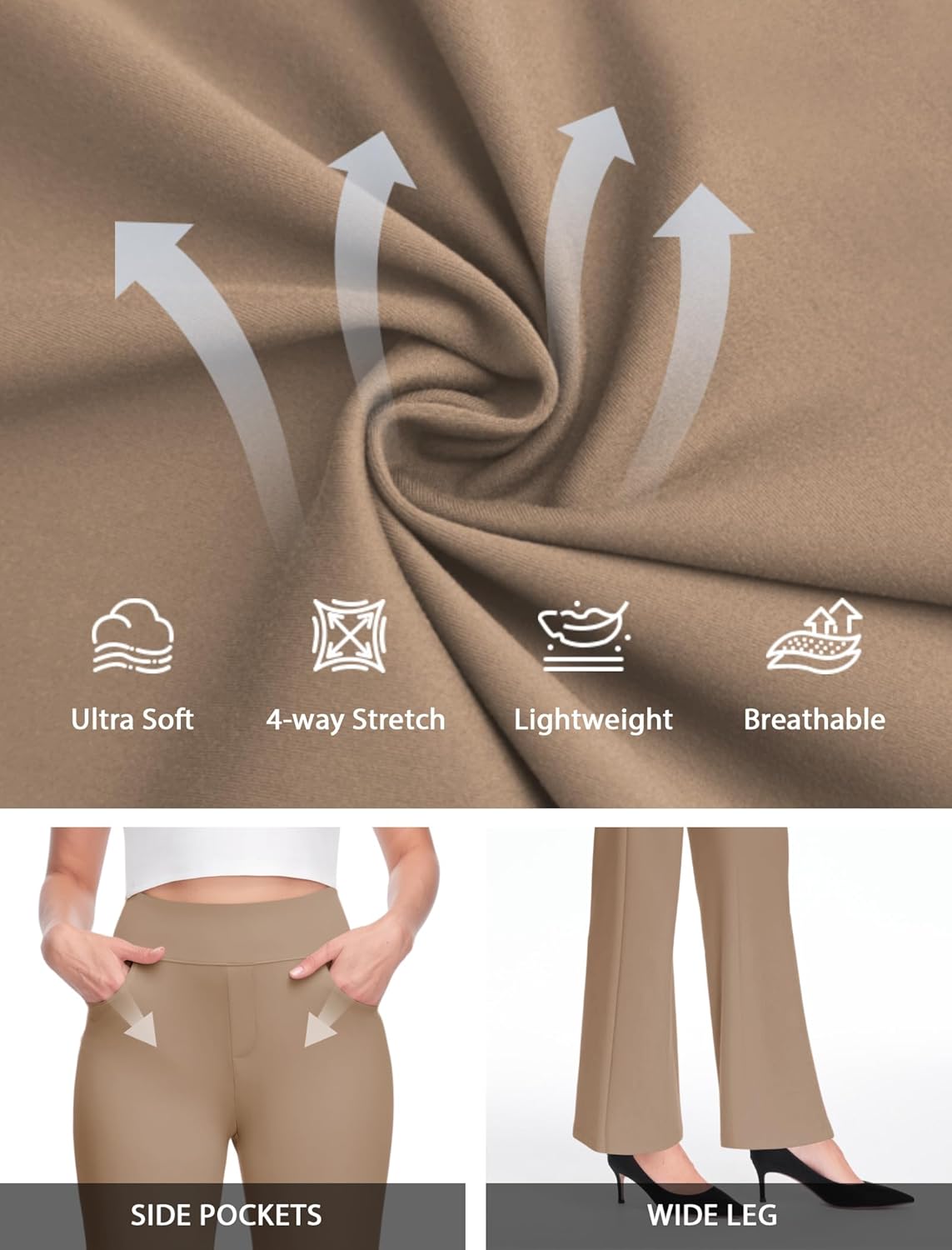 Womens Dress Work Pants Business Casual Office Pull on Trousers High Waist Wide Leg Stretchy Slacks with Pockets - Image 4