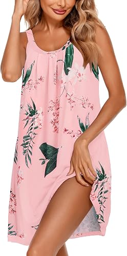 Ekouaer Women's Nightgown Sleeveless Sleepwear Wide Strap Sleep Shirt Pleated Scoopneck Nightshirt S-4XL - 60% off