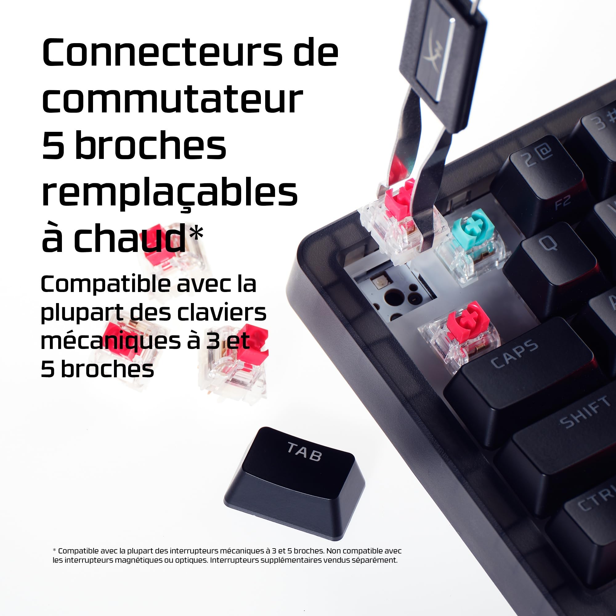 HyperX Origins 2 65, Clavier Gaming mécanique AZERTY FR, switches échangeables à Chaud, boîtier Personnalisable, Format Compact, Polling Rate 8000 Hz, RGB Personnalisable, PC/PS5/Xbox, Noir