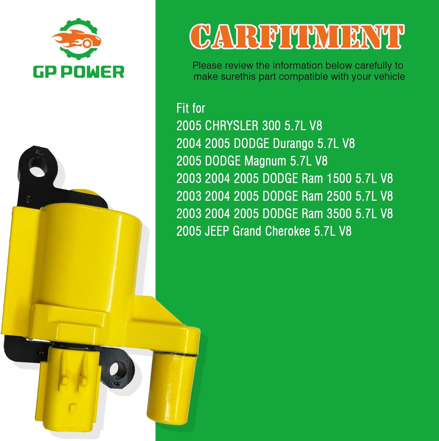 IGNITION COIL 56028394AB 56028394AC UF378 UF-378 UF-505 UF505 C1414 GN10372 5C1409 SET OF 8 COMPATIBLE WITH CHRYSLER 300 DODGE Durango Magnum RAM1500 2500 3500 Grand Cherokee 5.7 V8
