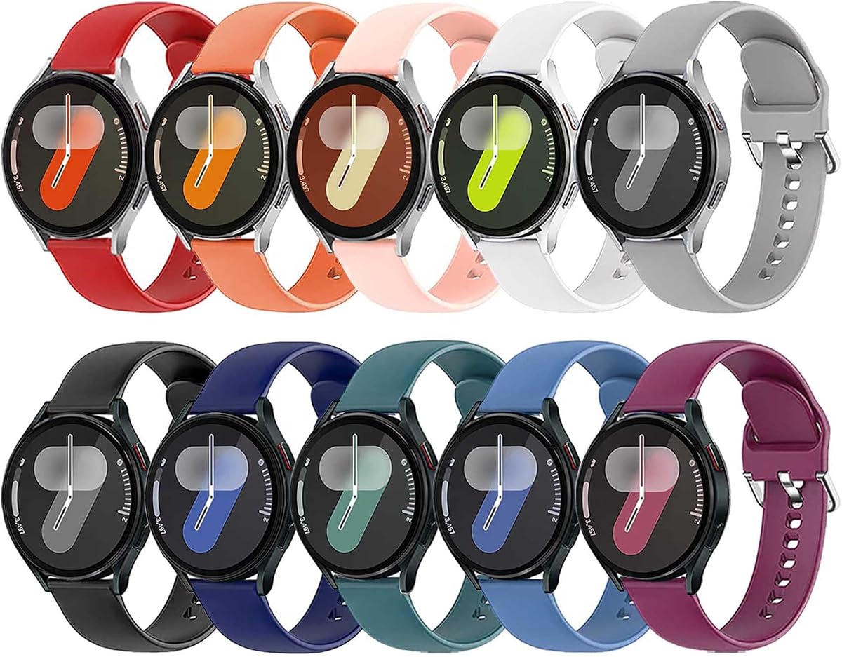 Paquete de 10 bandas compatibles con Samsung Galaxy Watch 7/6/5/4 40 mm 44 mm/Watch 4 6 Classic/Watch 5 Pro, Active 2 Band, pulseras deportivas de silicona suave de 20 mm para mujeres y hombres