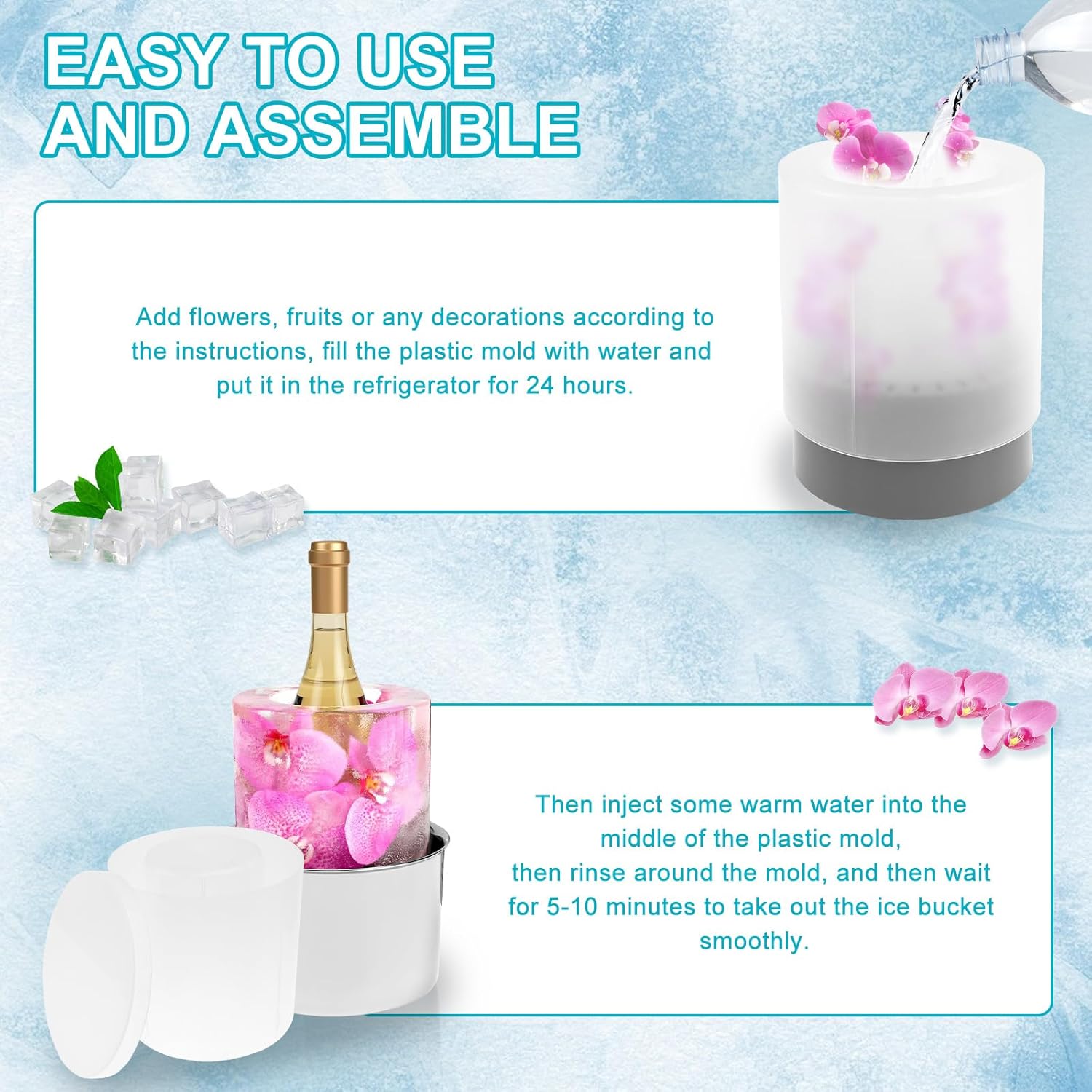 Champagne Ice Mold Bucket, DIY Flower Design Practical Wine Bottle Chiller, Versatile Ice Bucket Mold for Parties Weddings Special Events