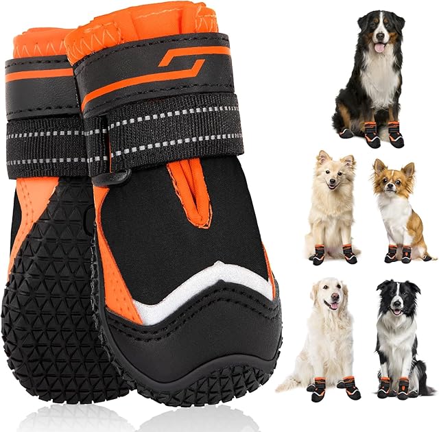 SlowTon Buty dla psa, ochrona łap, 2 sztuki, wodoodporne buty dla psa, buty outdoorowe z antypoślizgową podeszwą, odblaskowe zapięcie na rzepy, buty dla małych, średnich i dużych psów, na zimę