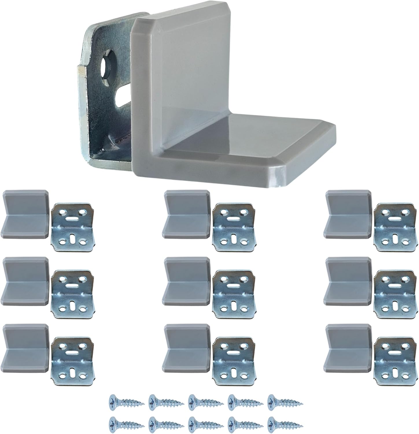 MR BRACKET Plastic Covered Small L Bracket Set Stainless Steel, Gray Shelf Brackets, 90 Degree Right Angle Metal Corner Brace for Furniture, Stainless Steel Corner Brace for Chair, Drawer, Tables