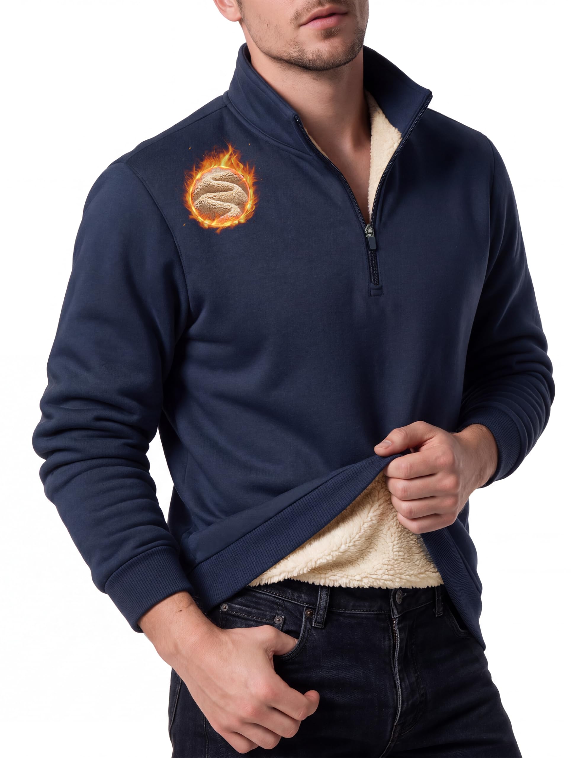 MAGCOMSEN Pullover Herren Heavyweight Sweatshirt Half Zip Fleecepullover | 1/4 Zip Fleece Pullover,Weich,Warm,Quarter Zip Herren,Arbeit,Outdoor,Freizeit,Ideal für Herbst und Winter